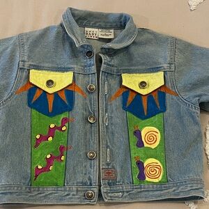 Toddler Vintage Hand Painted Denim Jacket estimated Size 2T-3T
